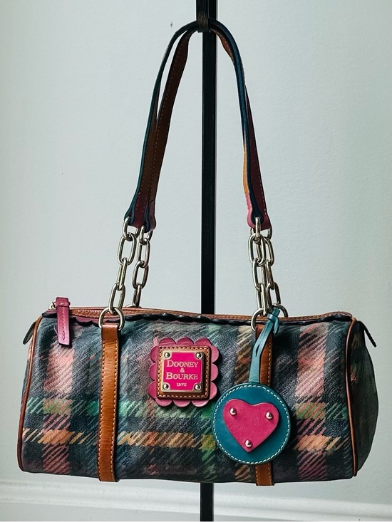 Dooney & Bourke Handbags - Dooney & Bourke Y2K Rainbow 🌈 Tartan Barrel Shoulder Bag with Heart Charm